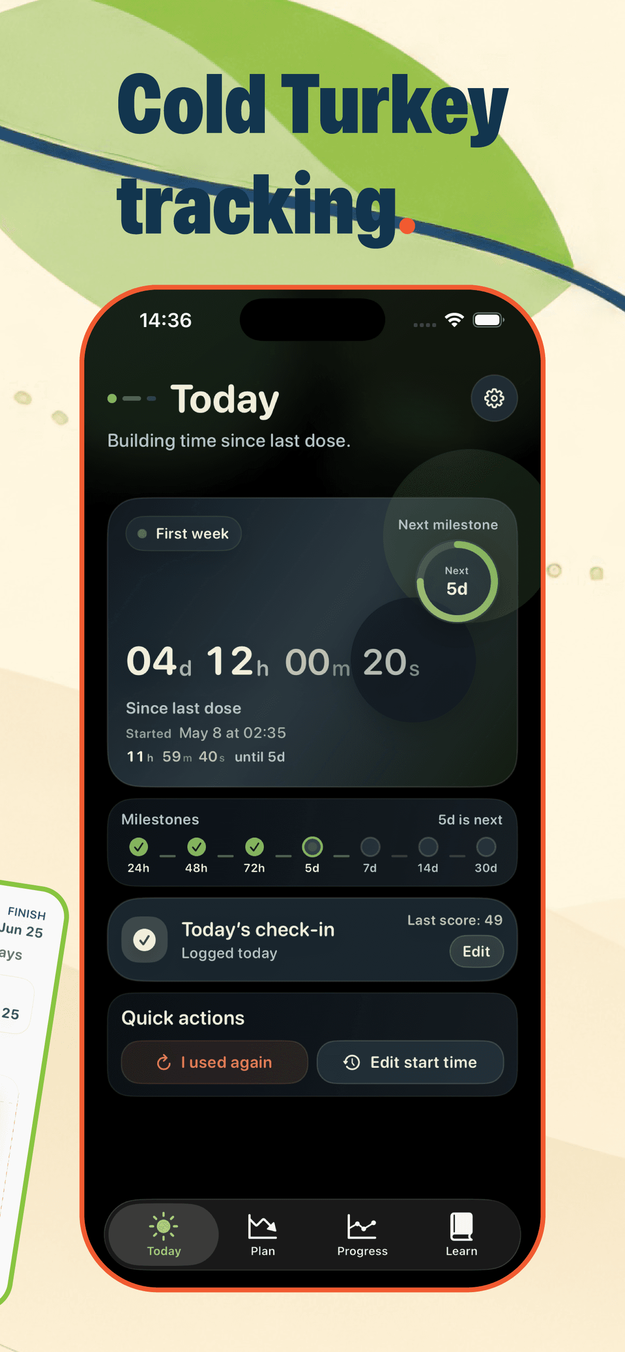 Cold turkey timer and milestone tracker