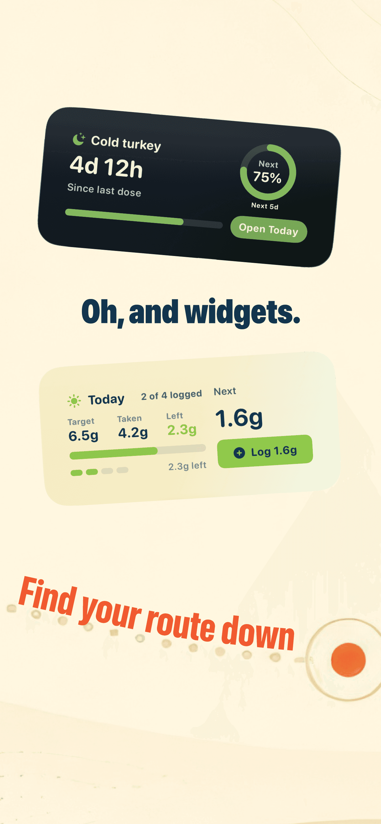 iPhone widgets for kratom dose and cold turkey tracking
